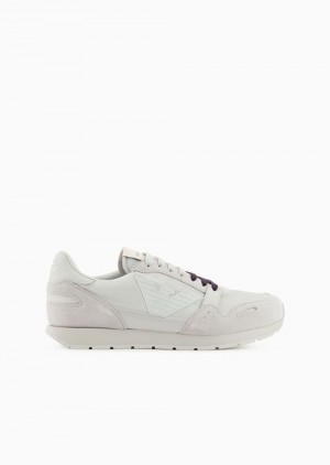 Grey Emporio Armani Mesh Sneakers With Suede Details And Eagle Patch | EA-SN58920