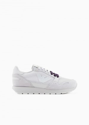 Grey Emporio Armani Mesh Sneakers With Suede Details And Eagle Patch | EA-SN57181