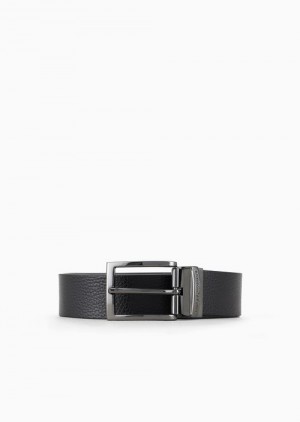 Grey Emporio Armani Reversible Leather Belt With Boarded Finish | EA-SN59134