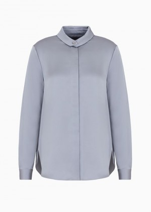 Grey Emporio Armani Satin Shirt With A Button At The Neck | EA-SN56934