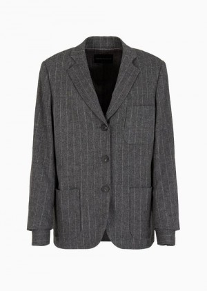 Grey Emporio Armani Single-breasted Blazer In A Pinstriped MéLange Wool Blend | EA-SN56433