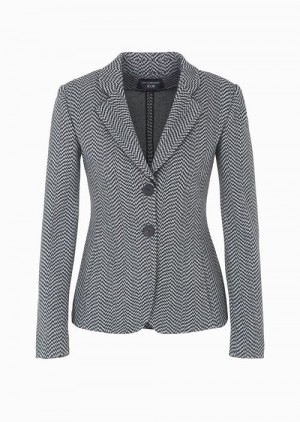 Grey Emporio Armani Single-breasted Jacket In Recycled Jersey With Icon Asv Chevron Jacquard Motif | EA-SN56450