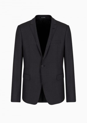 Grey Emporio Armani Single-breasted, Virgin-wool Jacket | EA-SN57815