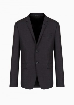 Grey Emporio Armani Single-breasted, Worsted Virgin-wool Jacket | EA-SN57814