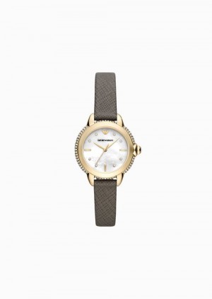 Grey Emporio Armani Three-hand Taupe Leather Watch | EA-SN57688