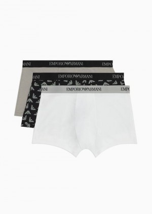 Grey Emporio Armani Three-pack Of Pure Cotton Boxer Briefs | EA-SN58803