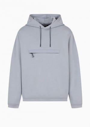 Grey Emporio Armani Travel Essentials Double-jersey Hooded Sweatshirt | EA-SN58570