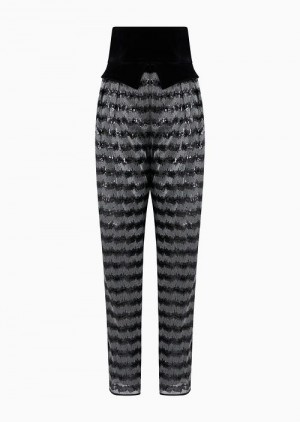 Grey Emporio Armani Trousers With A Chevron Motif With All-over Sequins And A Velvet Peplum | EA-SN56848