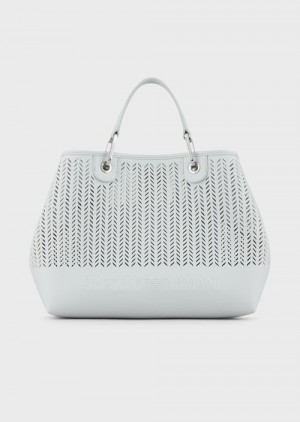 Ice Emporio Armani Armani Sustainability Values Medium Myea Shopper Bag With Perforated Chevron Motif | EA-SN57277