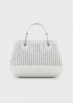 Ice Emporio Armani Armani Sustainability Values Small Myea Shopper Bag With Perforated Chevron Motif | EA-SN57278