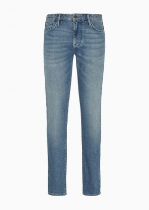 Light Blue Emporio Armani J06 Slim-fit Vintage-effect Denim Jeans | EA-SN57962