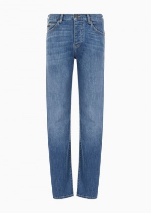 Light Blue Emporio Armani J21 Regular-fit Jeans In Washed 11.5 Oz Comfort Denim | EA-SN57993