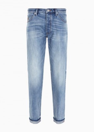 Light Blue Emporio Armani J69 Denim Lab Loose-fit Selvedge Denim Jeans | EA-SN57955