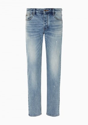 Light Blue Emporio Armani J75 Slim-fit Vintage-look Denim Jeans With Spots | EA-SN57948