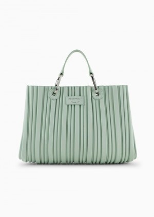 Light Green Emporio Armani Asv Myea Small Shopper Bag In Pleated, Recycled Faux Nappa Leather | EA-SN57410