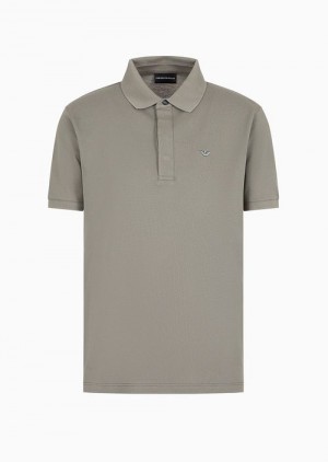 Light Green Emporio Armani Mercerised Piqué Polo Shirt With Micro Eagle Embroidery | EA-SN58425