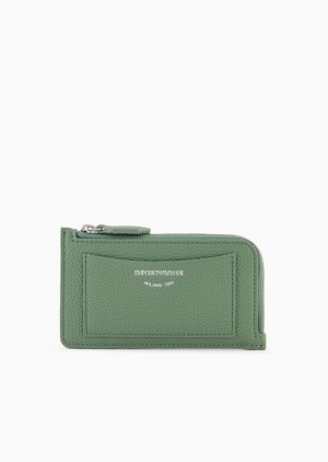 Light Green Emporio Armani Myea Deer-print Card Holder With Wrap-around Zip | EA-SN57611