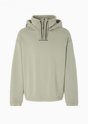 Light Green Emporio Armani Oversized Sweatshirt In Heavyweight Jersey With Logo Hood And Crossover Tapes | EA-SN58513