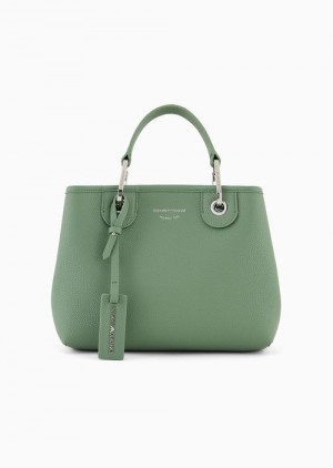 Light Green Emporio Armani Small Myea Shopper Bag With Deer Print | EA-SN57349