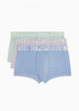 Light Green Emporio Armani Three-pack Of Asv Shiny Logo Waistband Organic-cotton Boxer Briefs | EA-SN58794