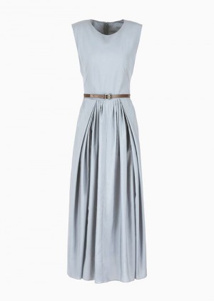 Light Grey Emporio Armani Icon Asv Long Dress In Technical Lyocell Muslin | EA-SN56530