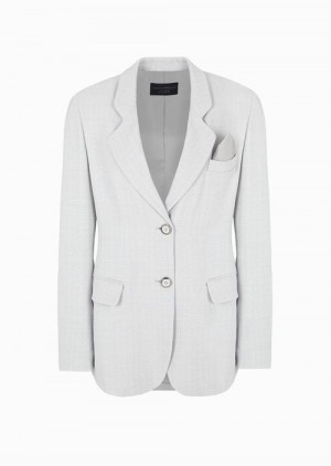 Light Grey Emporio Armani Icon Jacket With Rounded Lapels In Micro-check Jacquard | EA-SN56452