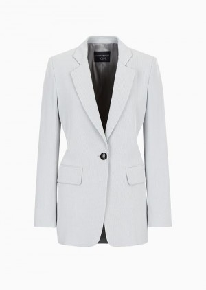 Light Grey Emporio Armani Lapel Blazer With Chevron Micro Pattern | EA-SN56472