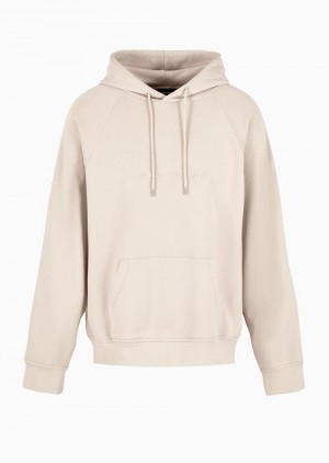 Light Grey Emporio Armani Oversized, Hooded Jersey Sweatshirt With Embossed Logo | EA-SN58566