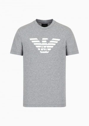 Light Grey Emporio Armani Pima-jersey T-shirt With Logo Print | EA-SN58718