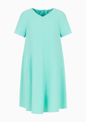 Lime Green Emporio Armani Tech Cady Flared Dress With Satin Insert | EA-SN56555