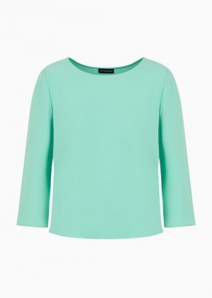 Lime Green Emporio Armani Technical Cady Blouse With Satin Side Inserts | EA-SN56968