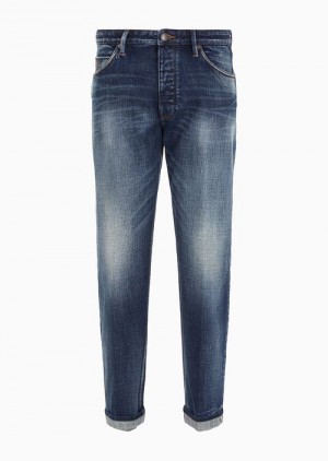 Medium Blue Emporio Armani J69 Denim Lab Loose-fit Selvedge Denim Jeans | EA-SN57954