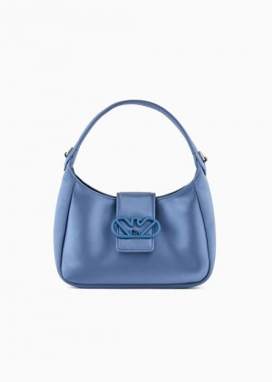 Medium Blue Emporio Armani Satin Hobo Handbag With Eagle Buckle | EA-SN57371