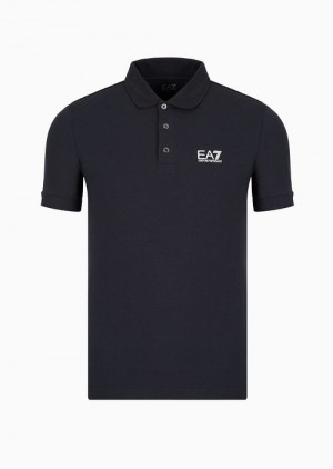 Midnight Blue Emporio Armani Core Identity Stretch-cotton Polo Shirt | EA7-SN59933