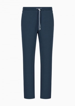 Midnight Blue Emporio Armani Double-jersey Joggers With Eagle Logo Patch | EA-SN58306