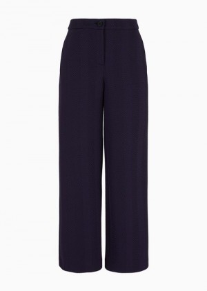 Midnight Blue Emporio Armani Embossed Chevron Jacquard Jersey Trousers | EA-SN56888