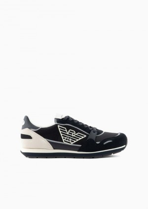 Midnight Blue Emporio Armani Mesh Sneakers With Suede Details And Eagle Patch | EA-SN58993