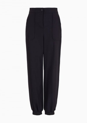 Midnight Blue Emporio Armani Shiny, Stretch Fabric Cargo Trousers | EA-SN56887