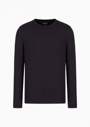 Midnight Blue Emporio Armani Silk/Cotton Blend Jumper | EA-SN58677