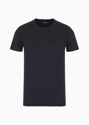 Midnight Blue Emporio Armani Silk/Cotton Blend T-shirt | EA-SN58678