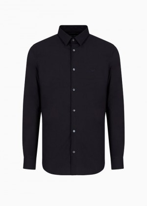 Midnight Blue Emporio Armani Stretch Nylon-blend Shirt | EA-SN57865