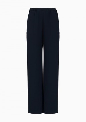 Midnight Blue Emporio Armani Technical Seersucker Trousers With Darts | EA-SN56886