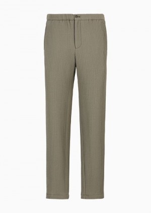 Military Green Emporio Armani 3d-effect Stretch Virgin Wool Chinos With An Elasticated Waist | EA-SN58295