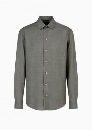 Military Green Emporio Armani Asv E_performance Virgin-wool Shirt | EA-SN57925