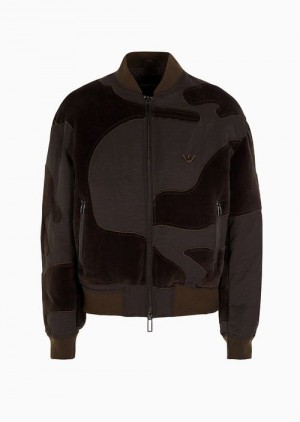 Military Green Emporio Armani Crinkle-nylon Water-repellent Blouson In Camouflage Velvet | EA-SN58220