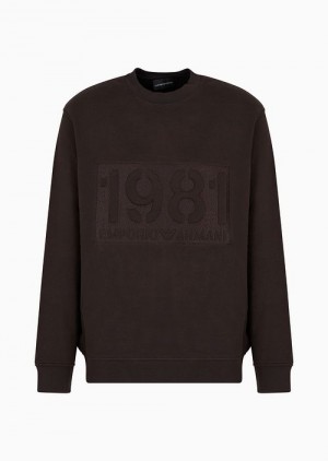 Military Green Emporio Armani Heavyweight Jersey Sweatshirt With Domed Logo | EA-SN58498