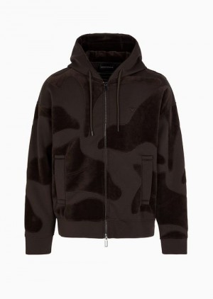 Military Green Emporio Armani Oversized Sweatshirt With Zip And Hood In Modal With Matching Chenille Camouflage | EA-SN58490