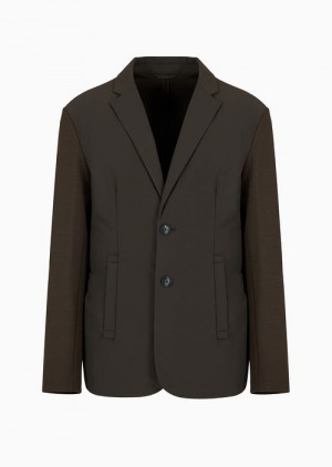 Military Green Emporio Armani Travel Essentials Technical Fabric Padded Blazer | EA-SN57805