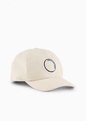 Milky White Emporio Armani Asv Capsule Recycled Wool Cloth Baseball Cap | EA-SN59157