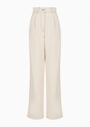 Milky White Emporio Armani Asv Chalet Capsule Collection Drill Baggy Trousers | EA-SN56853